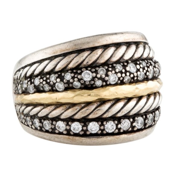 DAVID YURMAN DIAMOND TWO-TONE 18K YELLOW GOLD & STERLING SILVER RING - Picture 4 of 6